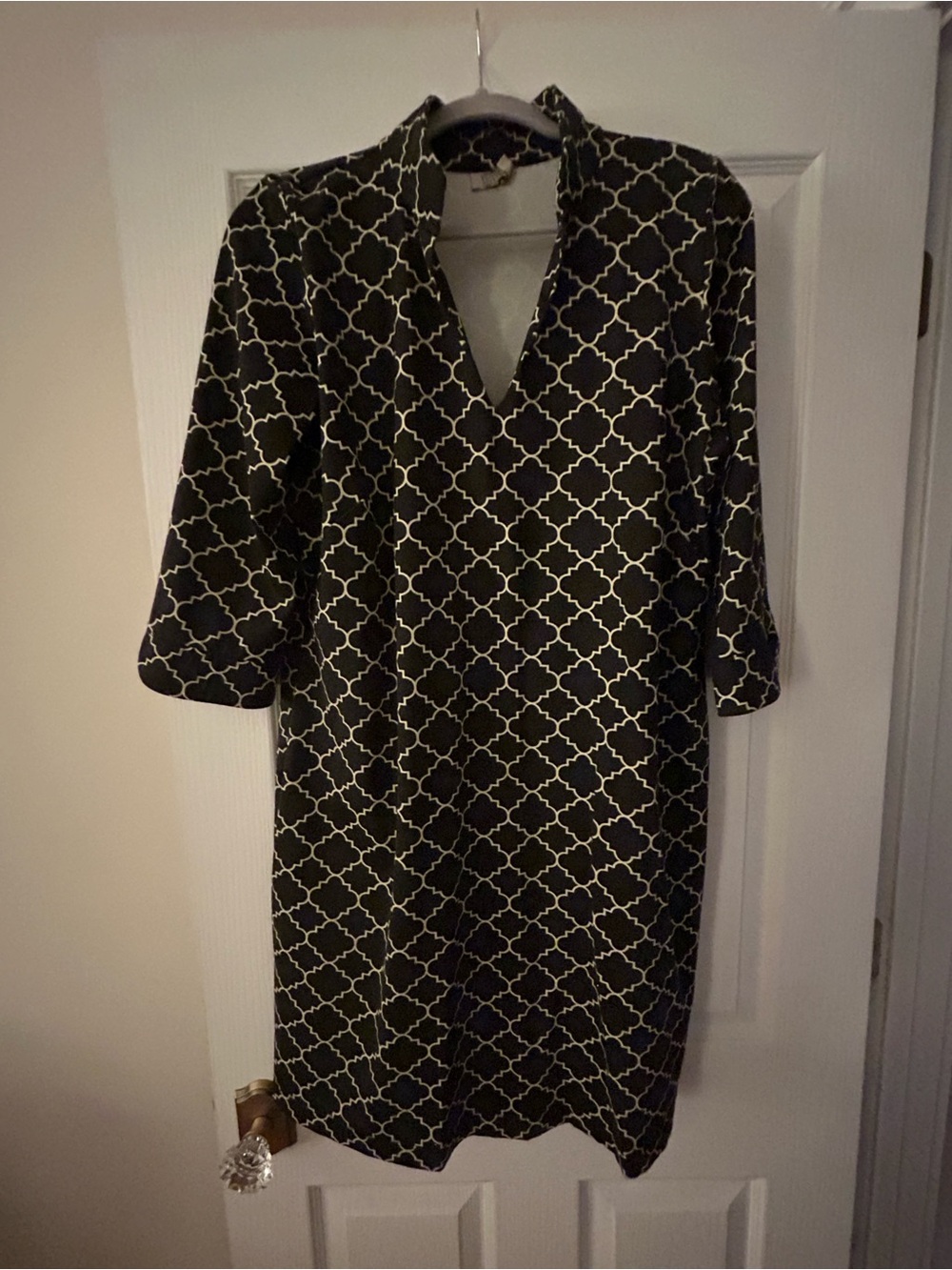 Katherine Way Black and Cream Geometric Midi Dress